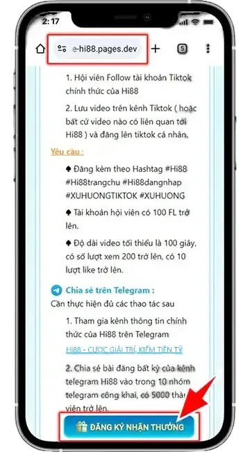Bước 1: Truy cập https://chiase-hi88.pages.dev/ và đăng ký nhận thưởng